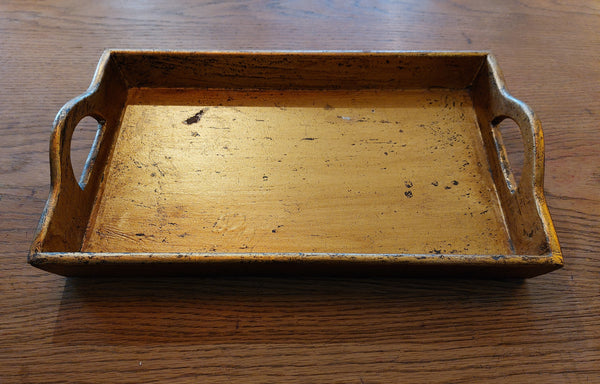 Wooden Distressed Gold Tray