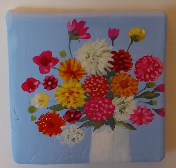 NEW! 'Flowers on Blue' - Mini Clay Painting
