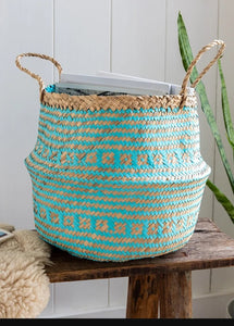 Seagrass Storage Basket - Turquoise
