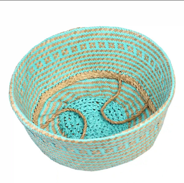 Seagrass Storage Basket - Turquoise