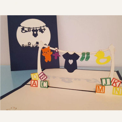 Pop Up Cards - Baby Clothesline Blue