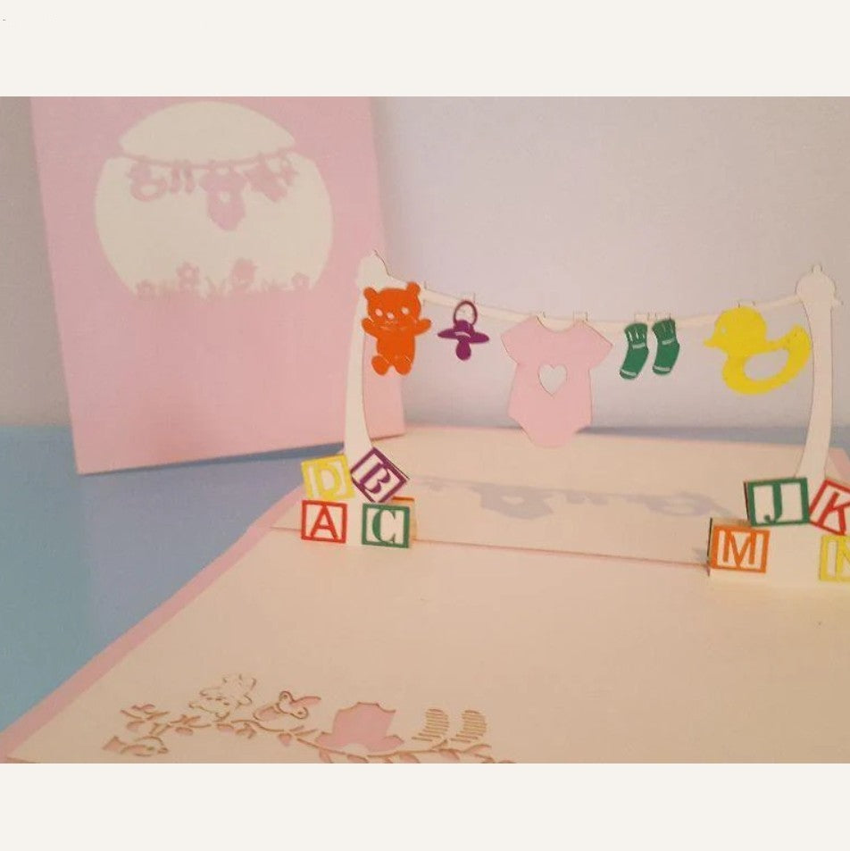 Pop Up Cards - Baby Clothesline Pink